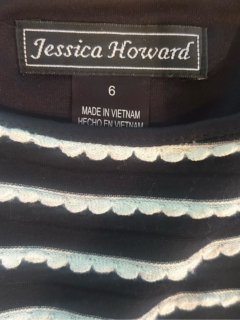 Jessica Howard Black White Striped Fit & Flare Scoop Neck Belted Dress 6 - Picture 2 of 5